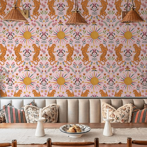 JiffDiff pink tiger pattern roll boosts space with playful wall decor.