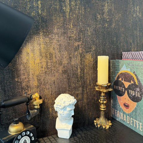 JiffDiff wallpaper applied to wall showing industrial chic with metallic sheen.
