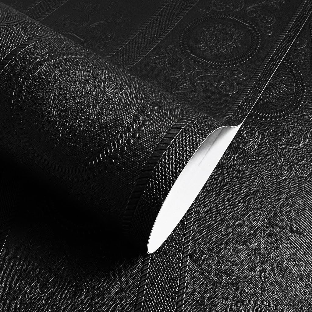 JiffDiff embossed 3D black texture wallpaper adds modern depth to walls.