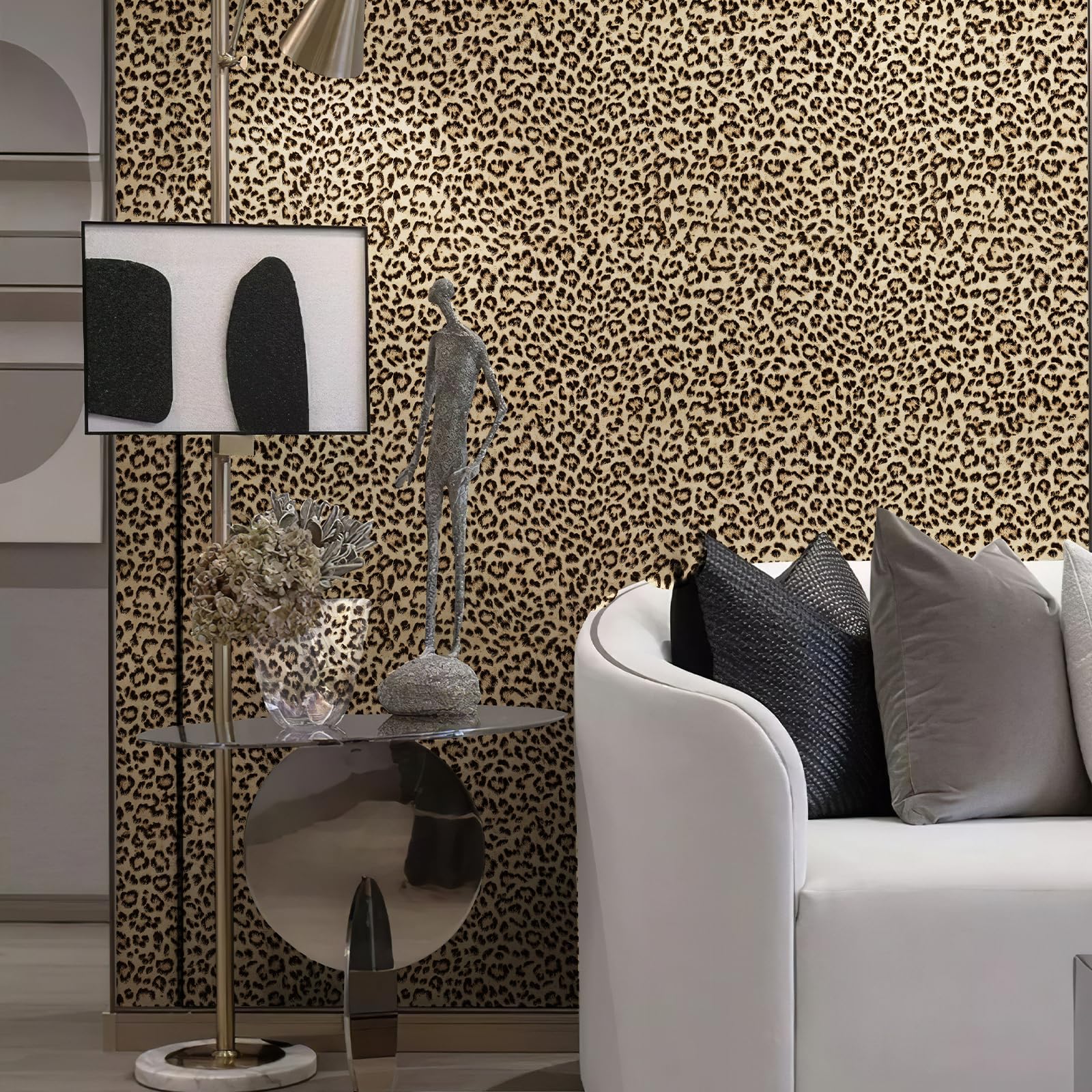 JiffDiff yellow cheetah pattern brightens accent walls.