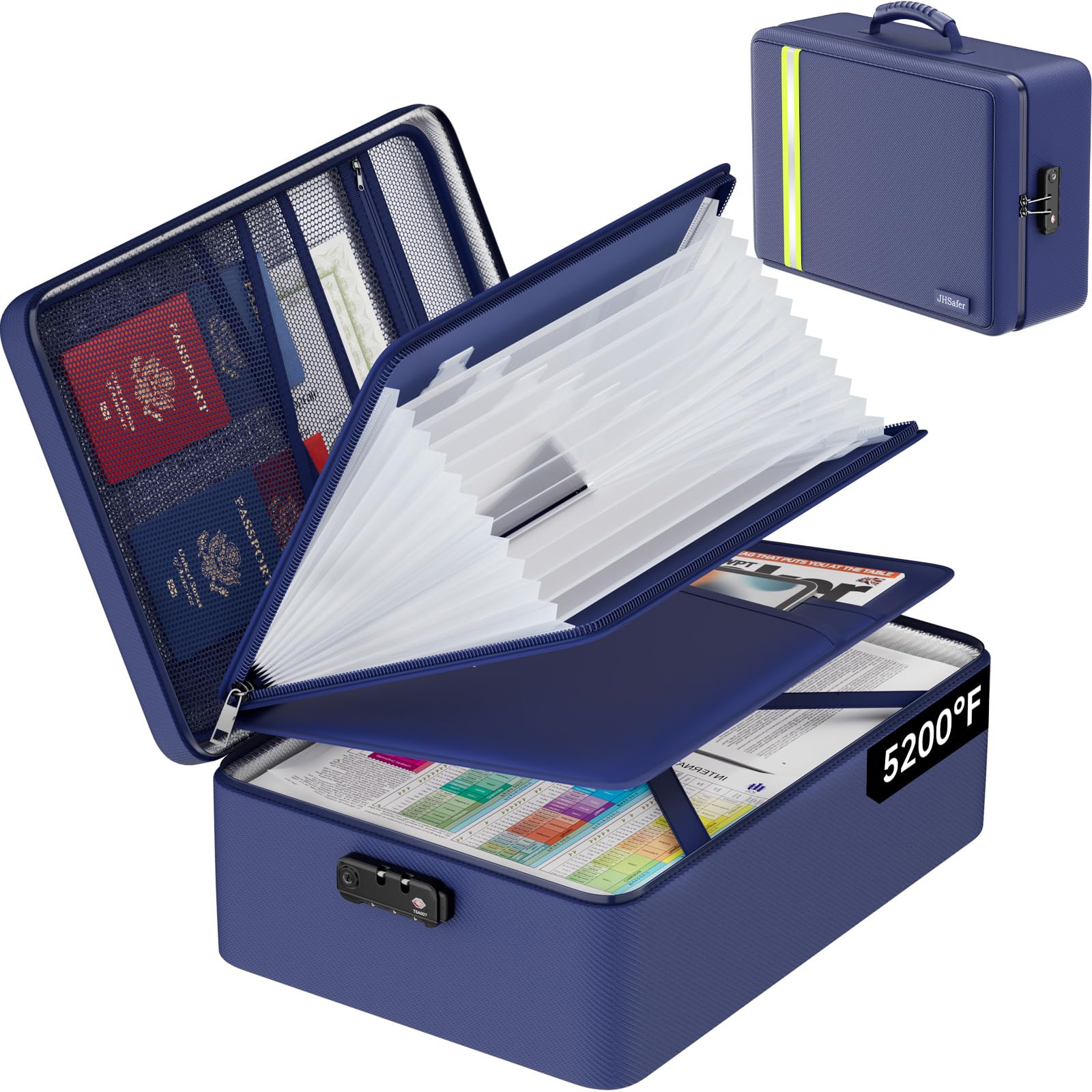 JIHOX fireproof document bag blue front view protects important papers on the go