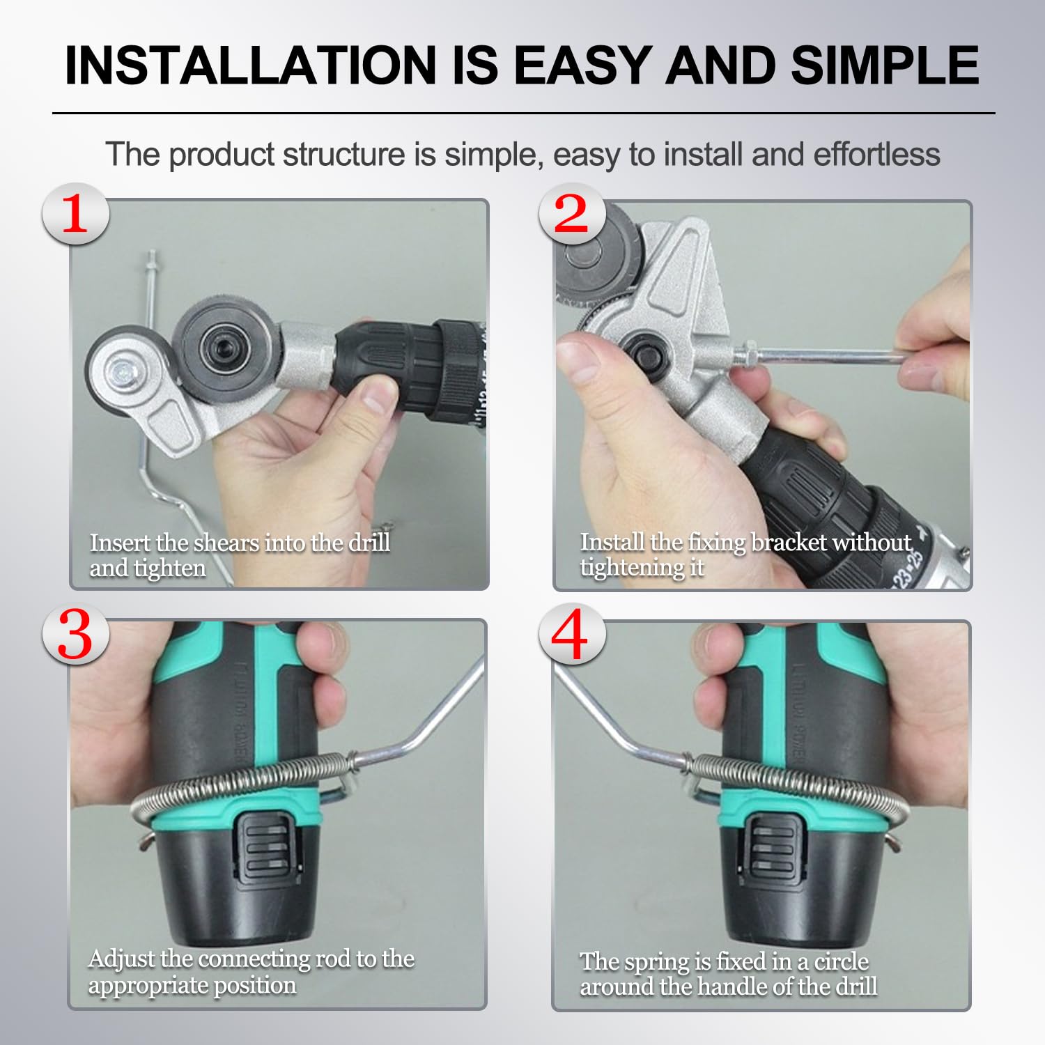Jikbeed sheet metal cutter attached to drill enabling fast, accurate cuts.