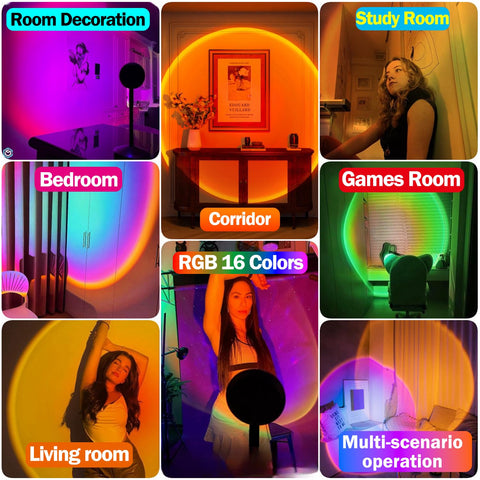 JIMEI sunset lamp with remote and app for easy color and mode control.