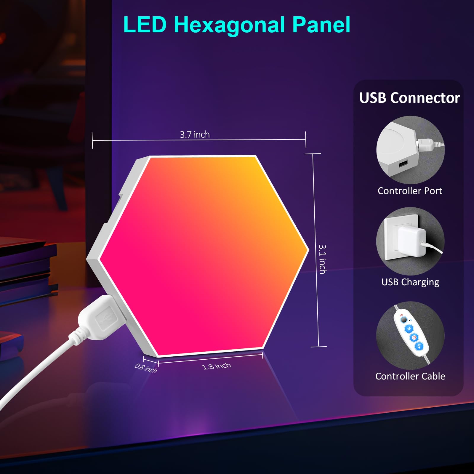 Jimimoro hexagon light panel app control for easy color and scene management.