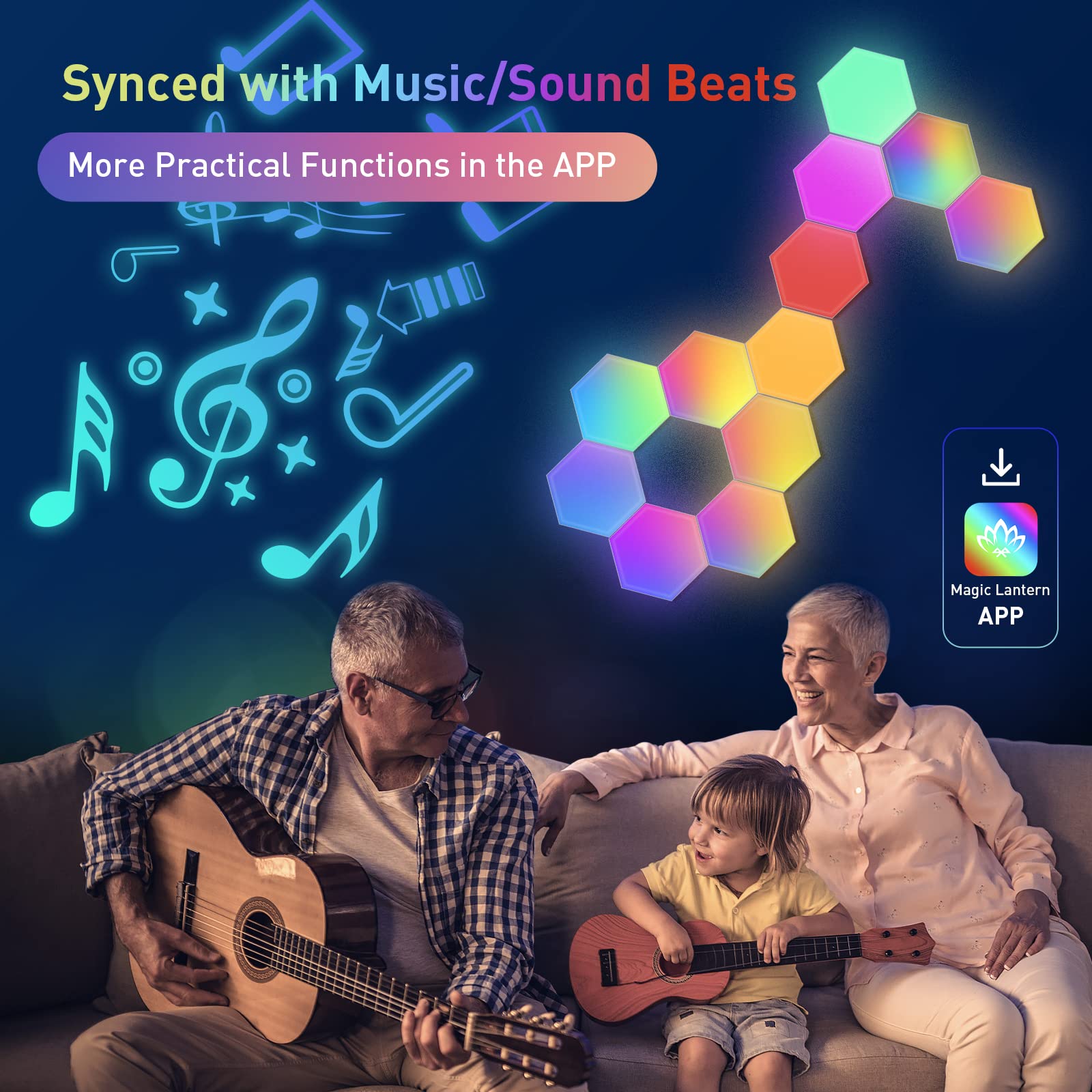 JIMIMORO RGB LED panels in living room with music-sync lighting
