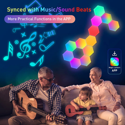 JIMIMORO RGB LED panels in living room with music-sync lighting