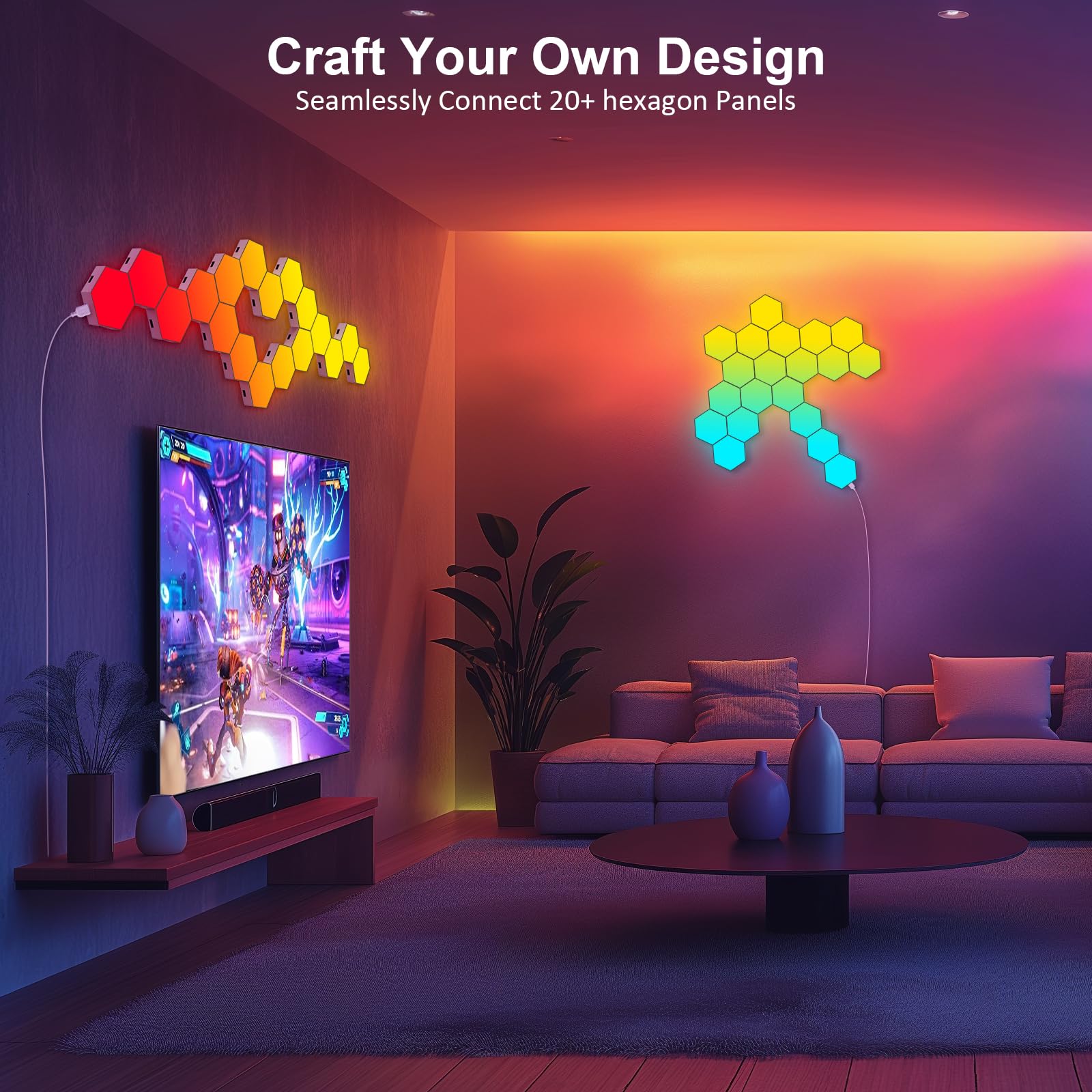 Jimimoro modular hexagon design allows versatile wall arrangements.