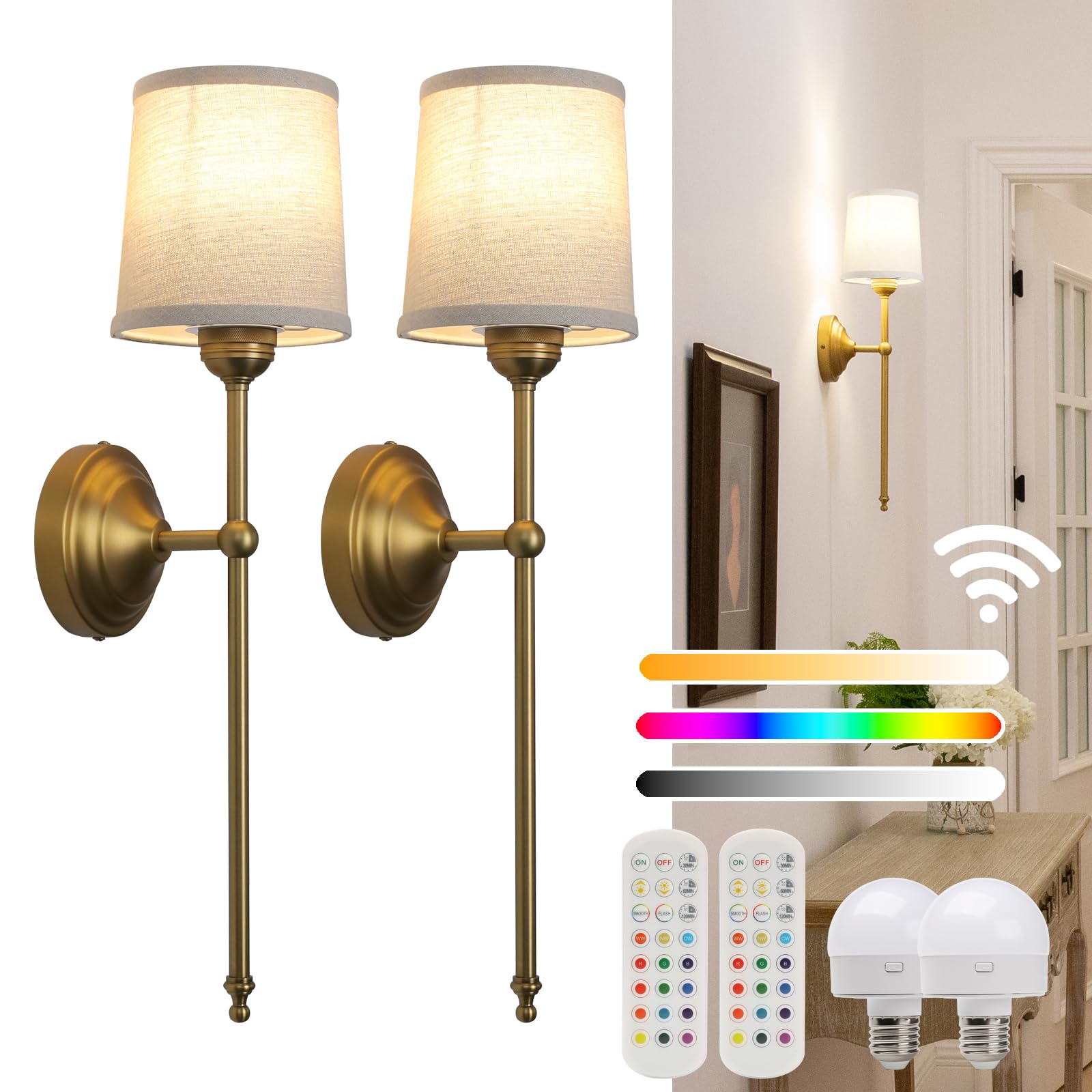 JIMUBEAM battery-operated sconce with brass lampholder adds elegant ambiance