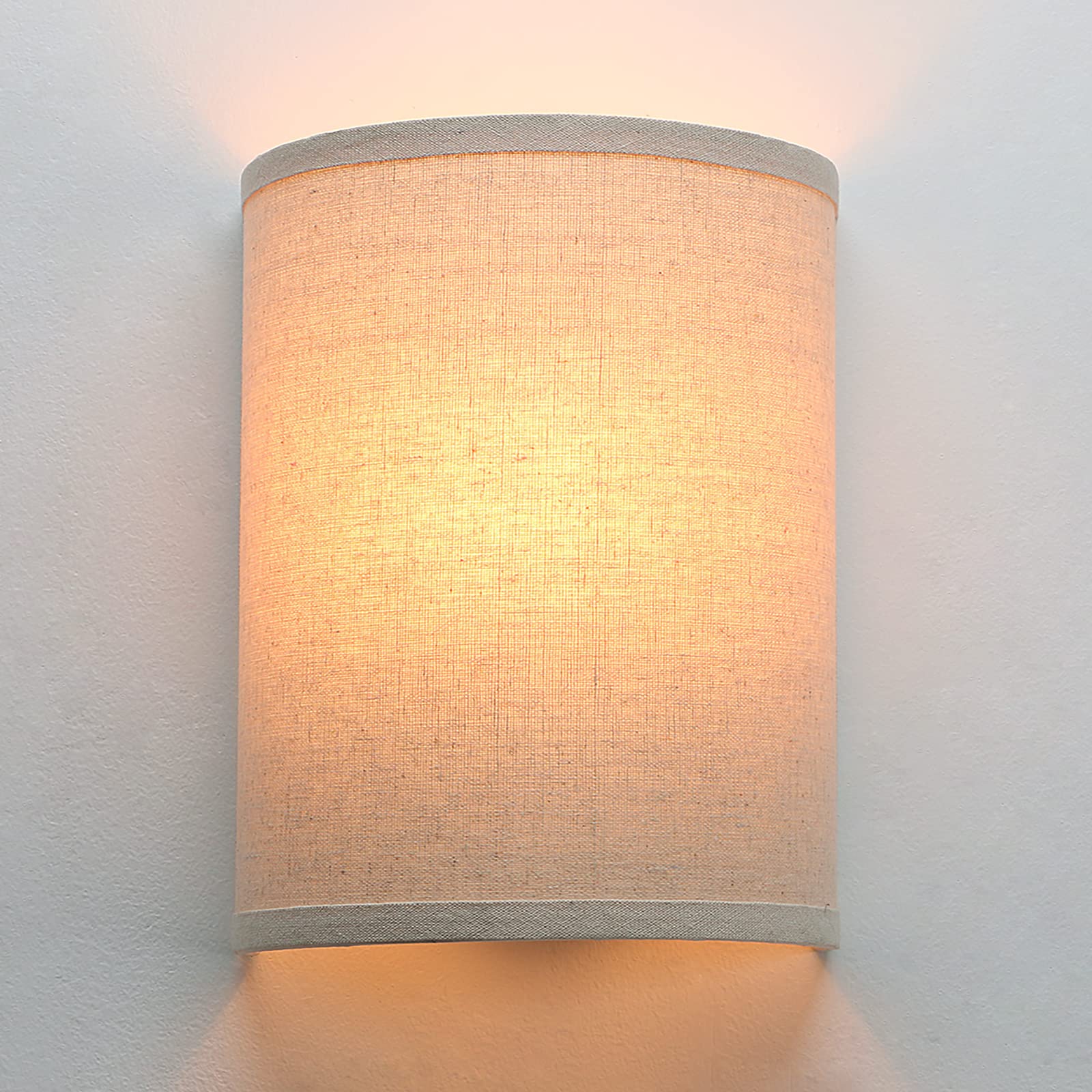 JIMUBEAM wall sconce with linen fabric shade adds warm ambient lighting.