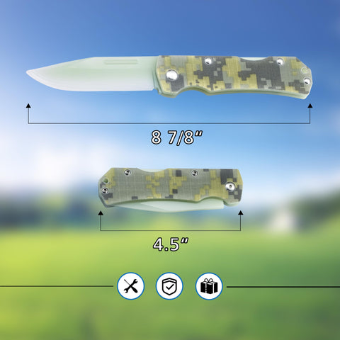 JIN Alpha G10 knife ready for camping and everyday tasks with a safe dull blade