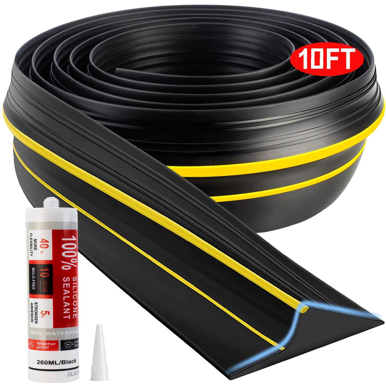 Jin&Bao universal garage threshold seal with yellow strip for visibility.