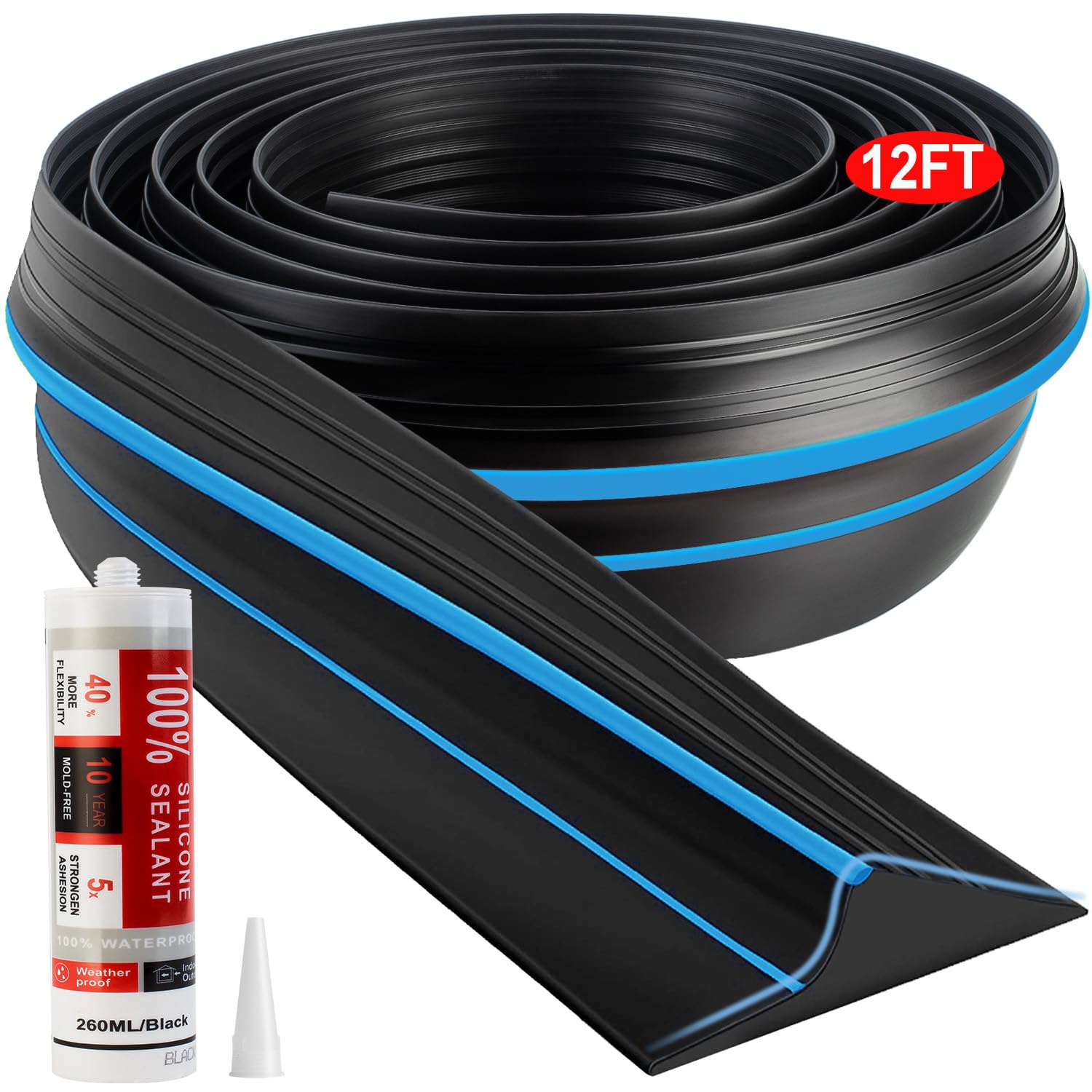 Jin&Bao universal threshold seal with blue safety strip enhances garage weather protection