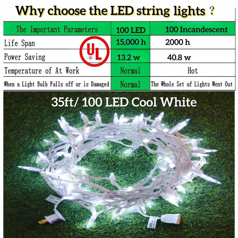 JinBest 100 LED White Christmas Lights ceiling hanging for elegant overhead lighting