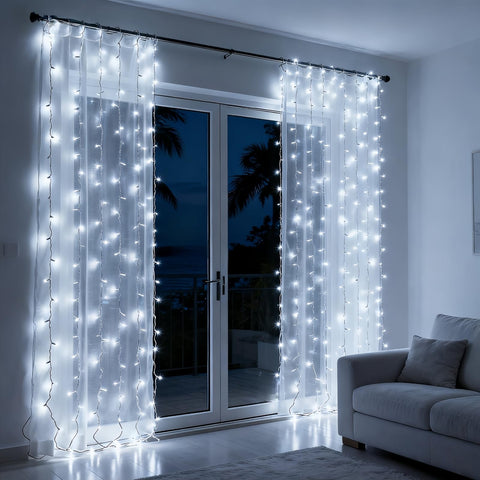 JinBest 100 LED White Christmas Lights along fence for decorative night line