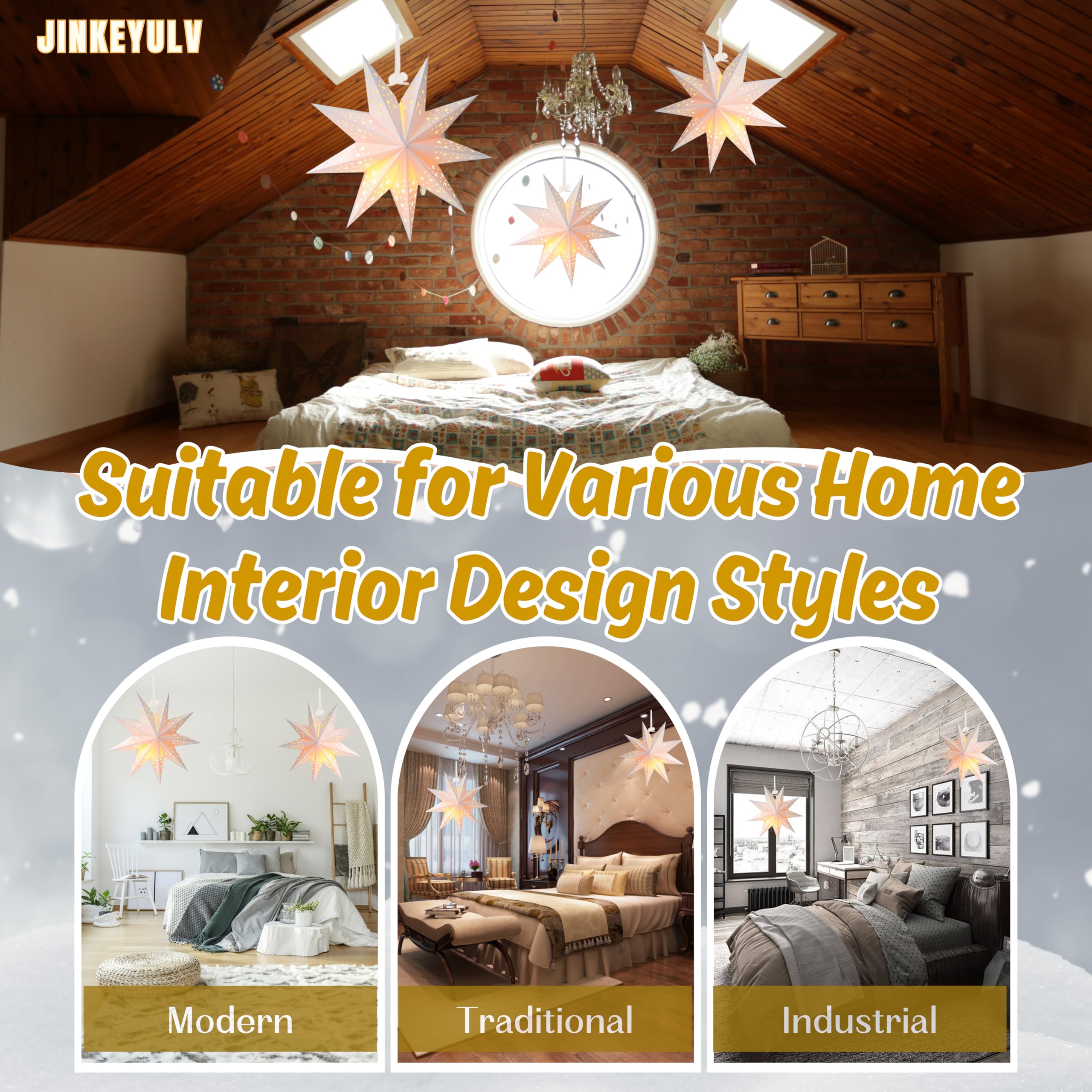 JINKEYULV 9-point star detail creates a whimsical ceiling display