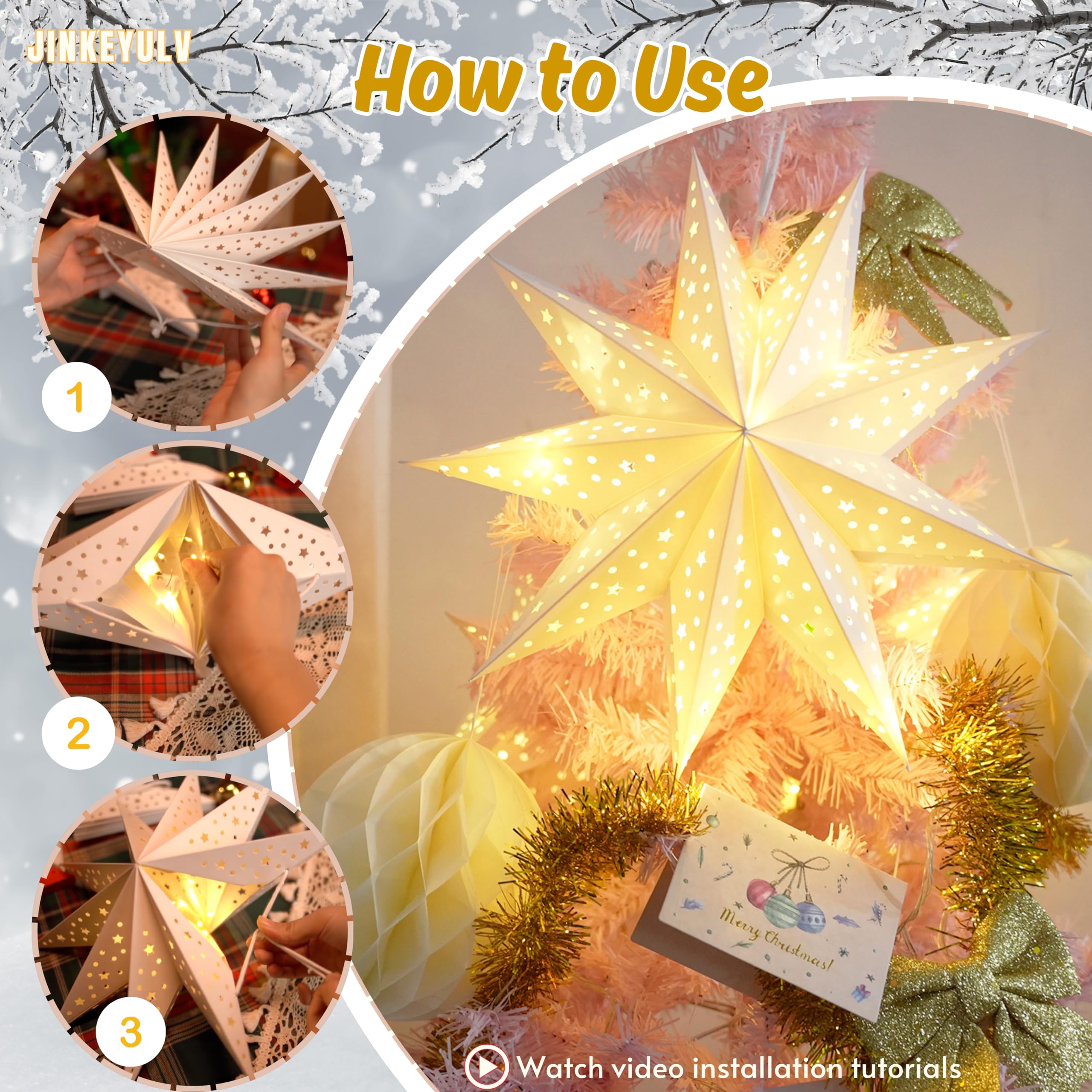 JINKEYULV hanging star lantern above a fireplace for cozy ambiance