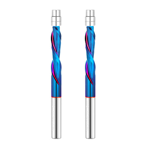 Jiiolioa down-cut flush trim bit with 1/4 inch shank for precise edge finishing.