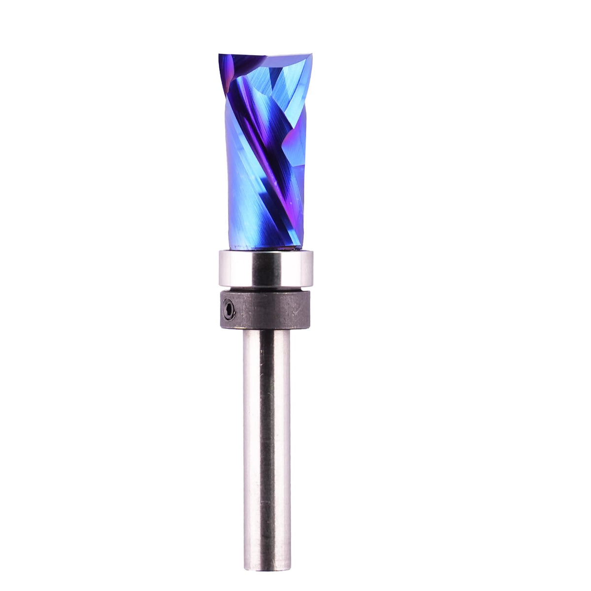 Jiiolioa template top bearing flush trim router bit closeup reveals sharp carbide edges for clean cuts.