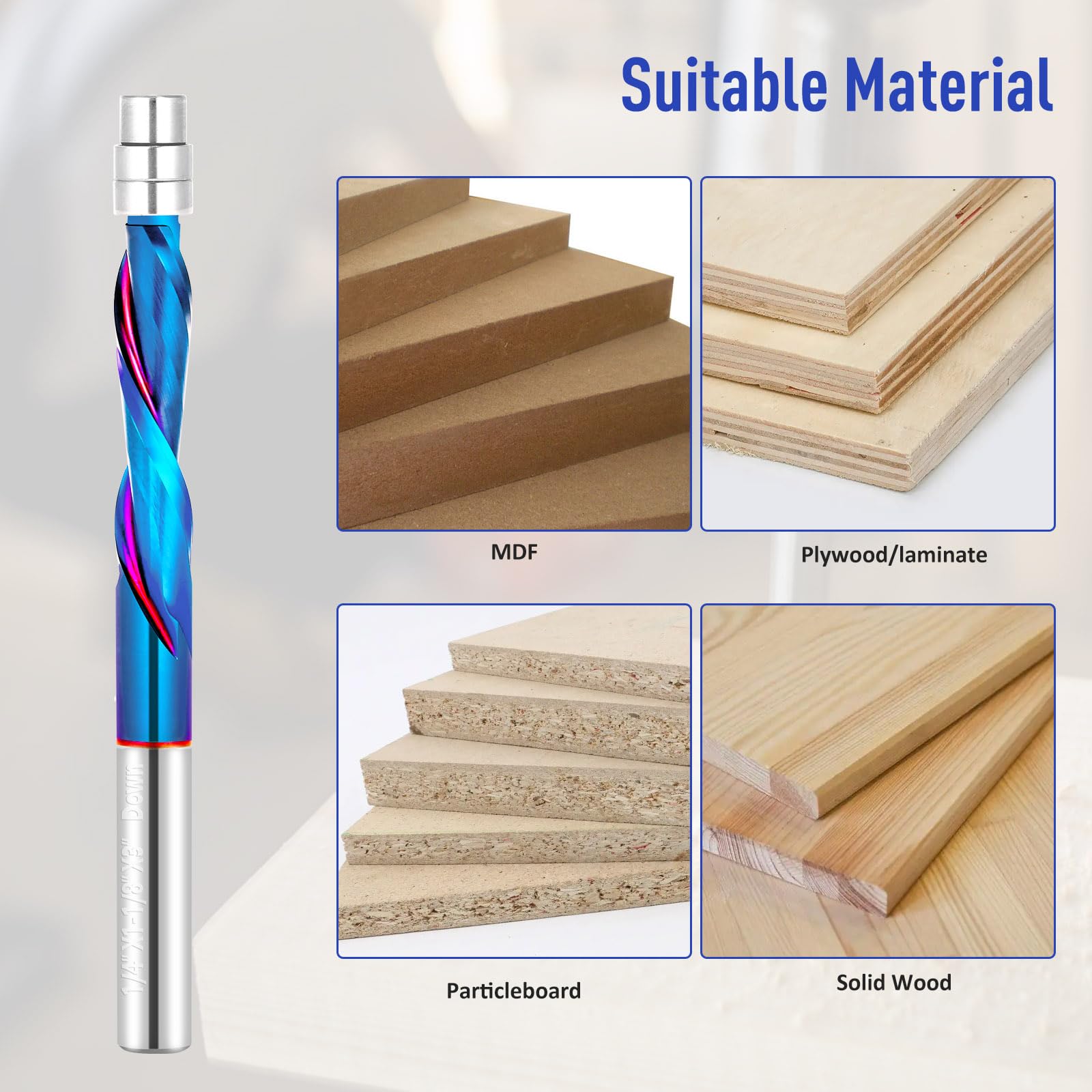 Jiiolioa flush trim bit for wood, plywood, laminates, and plastics.
