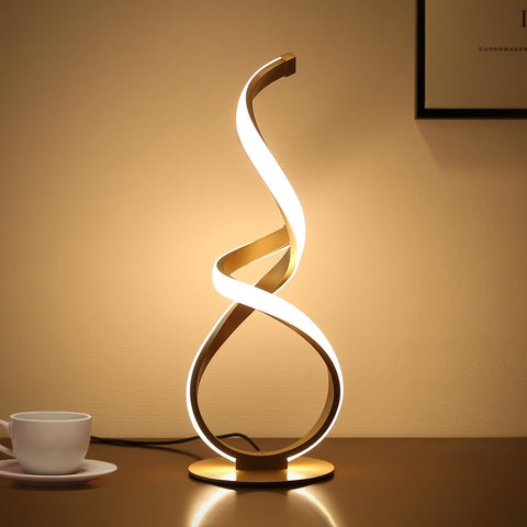 JIOODICH bedside lamp with spiral infinity loop provides ambient lighting for desks and nightstands