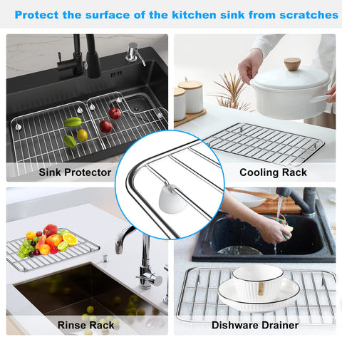 Dishwasher-safe basin rack provides easy cleaning and surface protection.