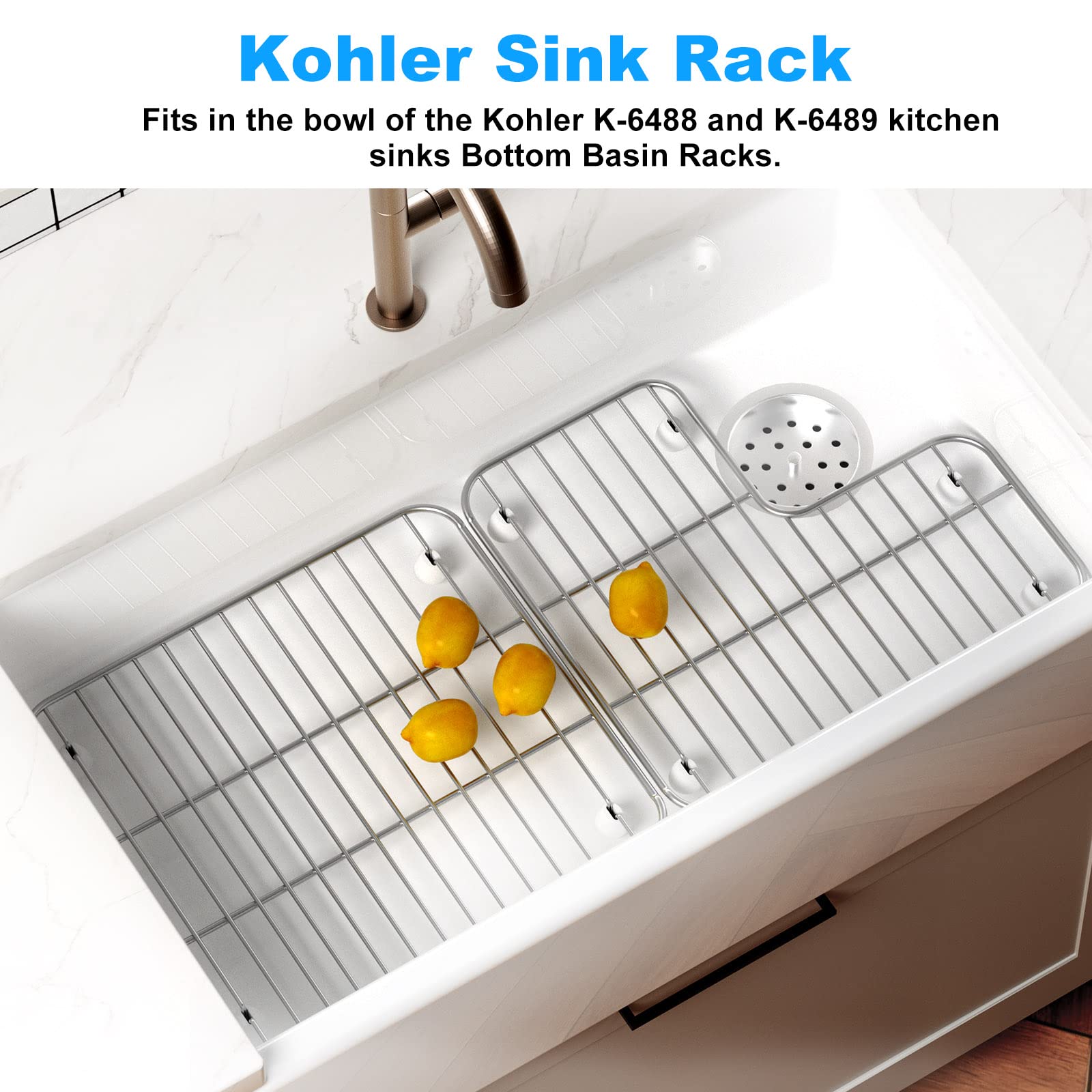 Polished stainless steel basin rack by JIOTAR for Kohler K-6488/6489 durability.