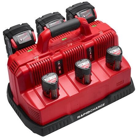 JIOTV Milwaukee rapid-charge-station six-port front view enables fast Li-ion charging