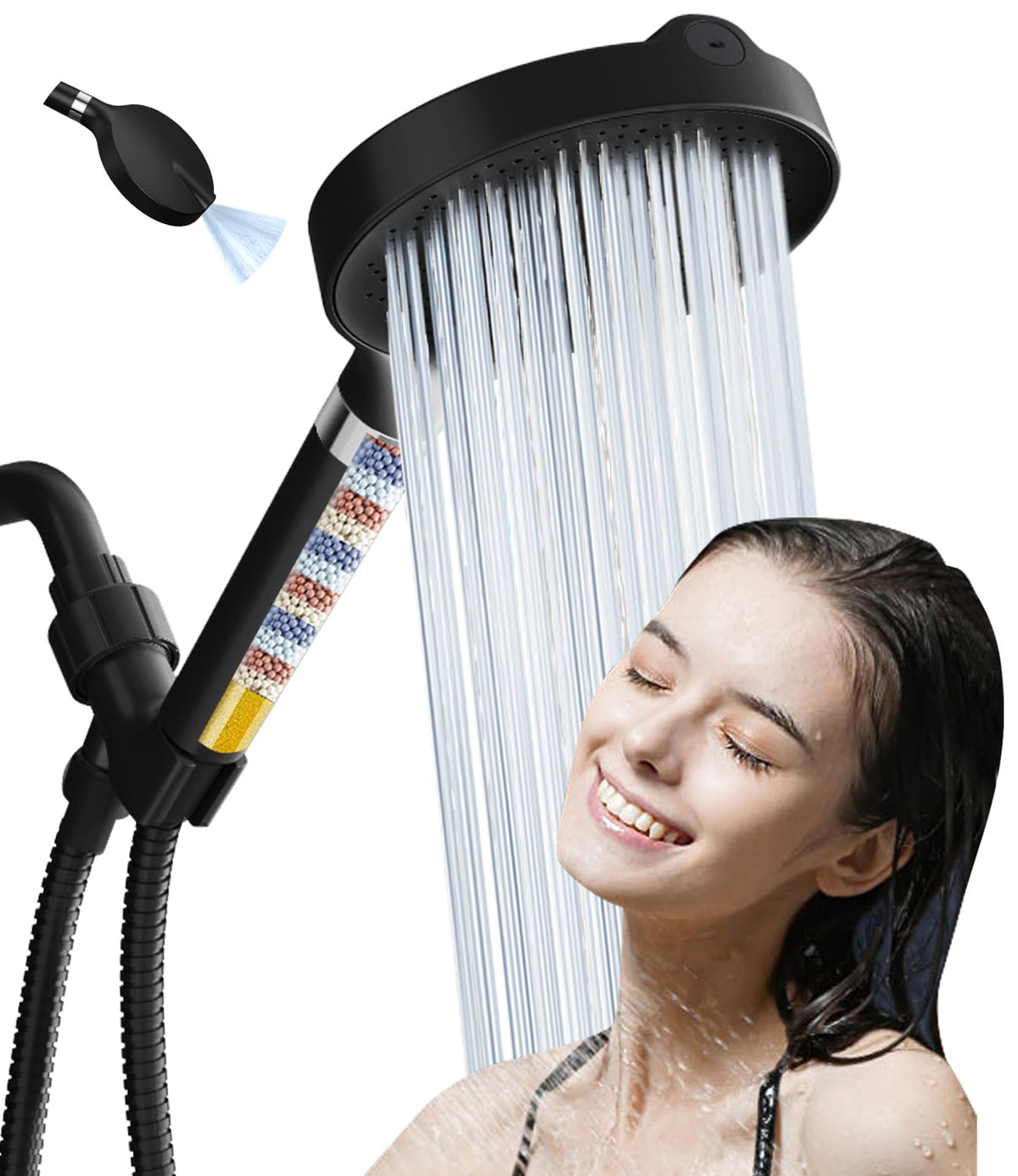 JITTGO 6-inch filtered shower head panel for full body coverage and spa-like spray.