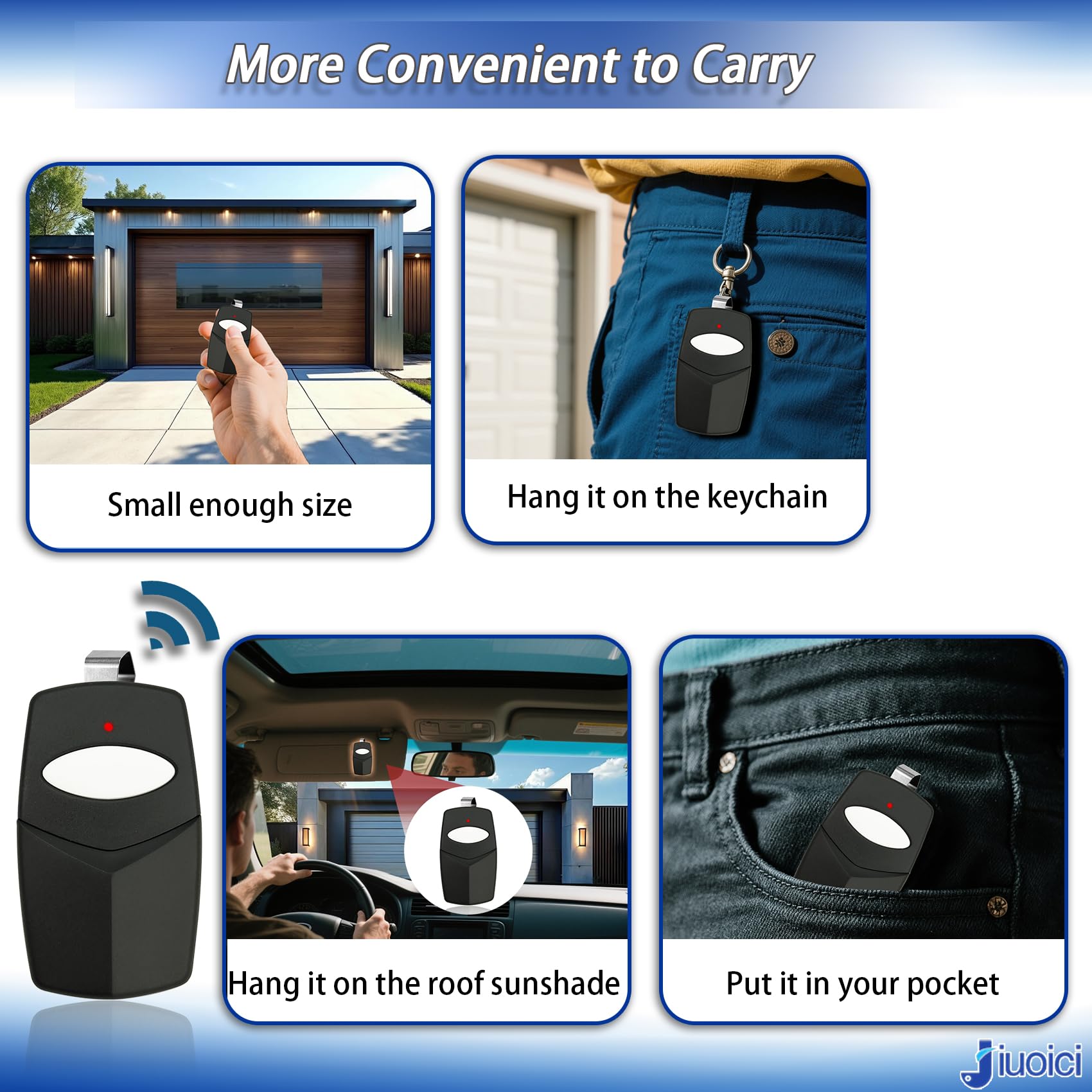 jiuoici 1050 remote packaging includes battery and manual for quick setup.