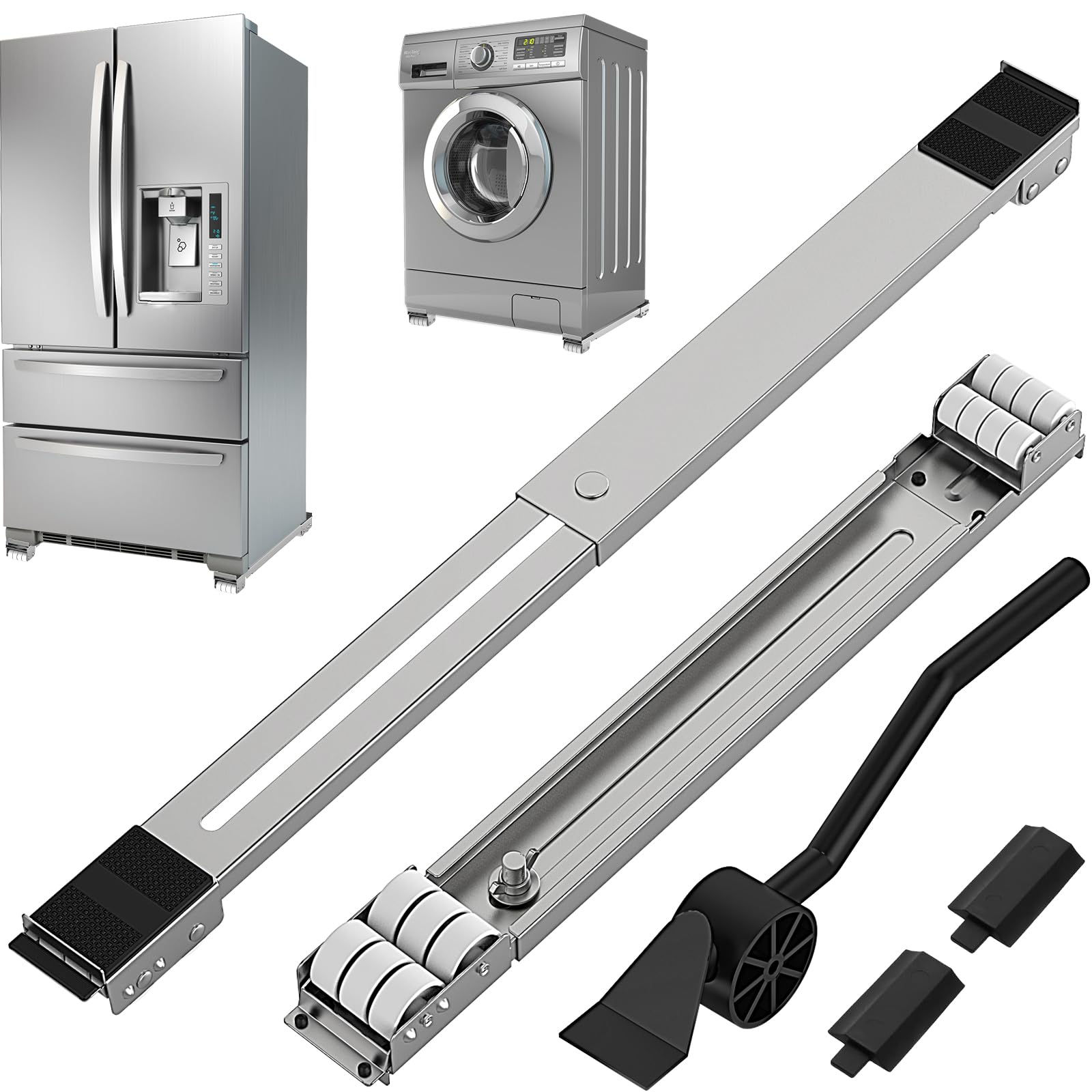 JIUOQUO appliance rollers extendable slider demonstrates adjustable length for washers