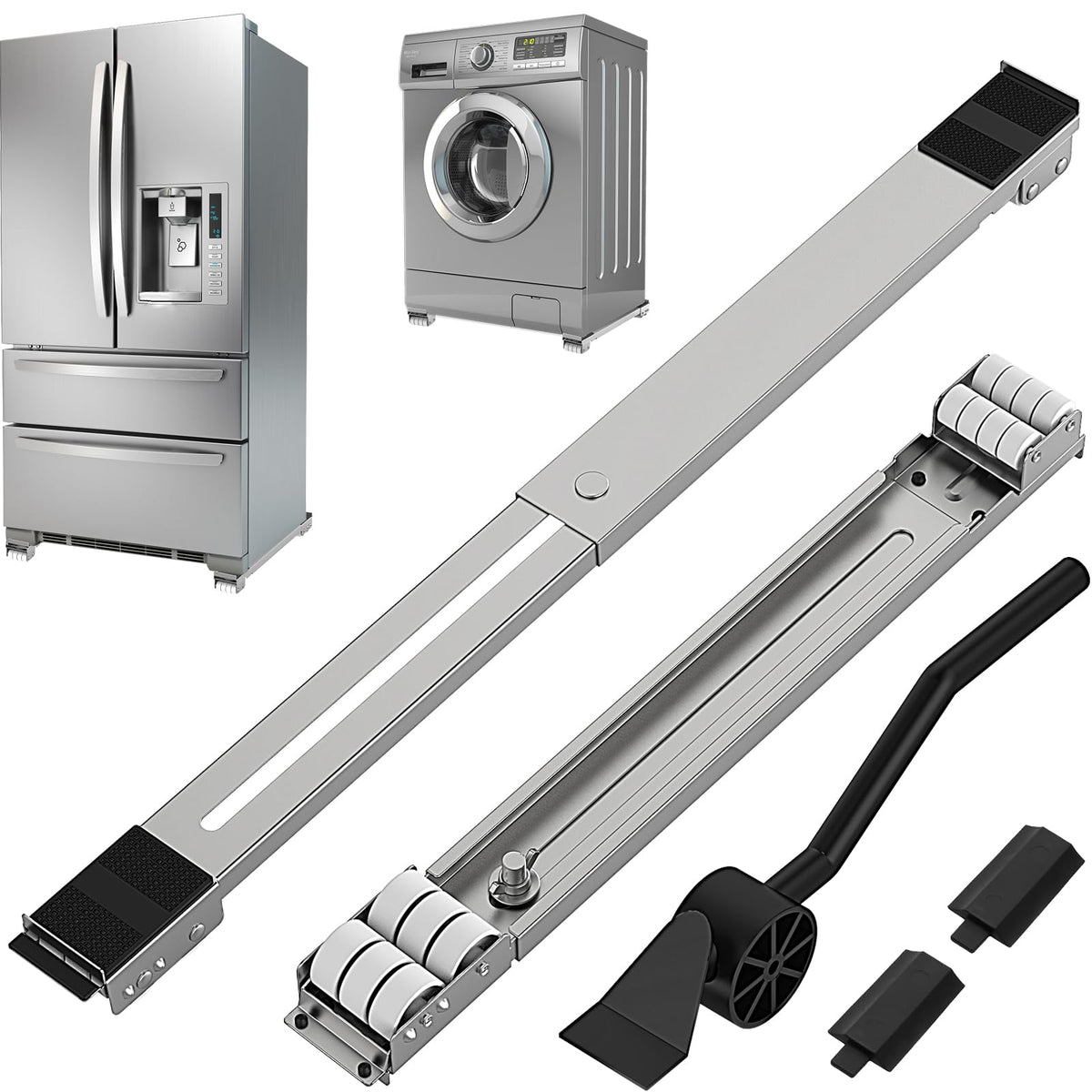 JIUOQUO appliance rollers extendable slider demonstrates adjustable length for washers