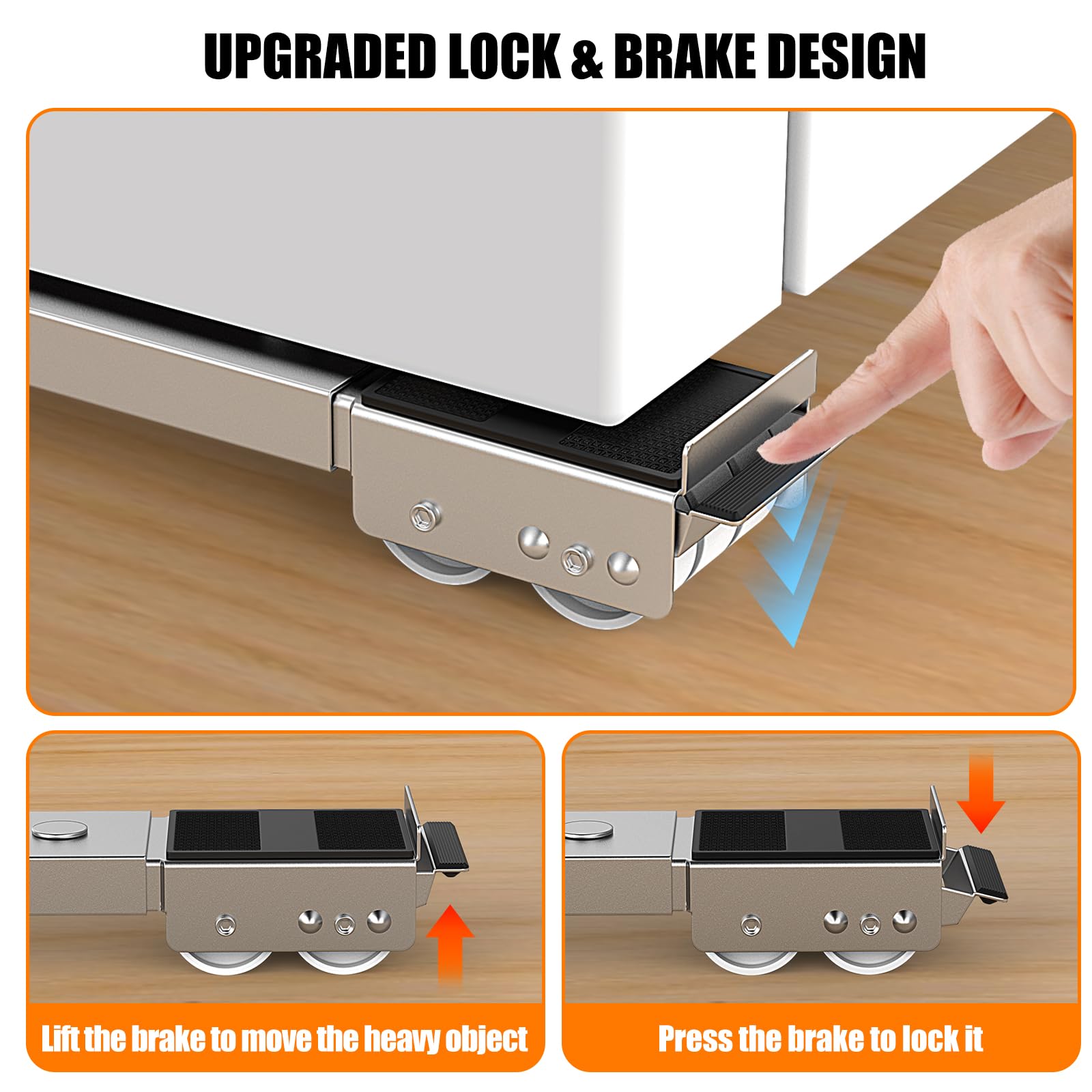 JIUOQUO appliance rollers feature lock brakes to prevent unintended movement