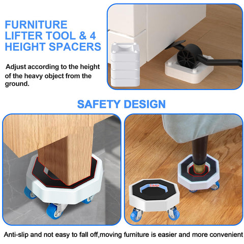 JIUOQUO Furniture Dolly four risers add stability and balance