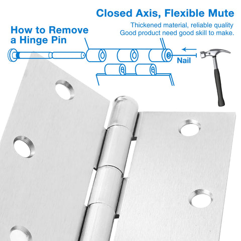 JIW brushed nickel hinge with removable pin for easy maintenance.