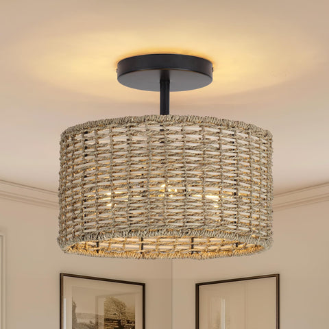JIWUZHI boho rattan ceiling light 12-6 inch for cozy ambient glow in any room