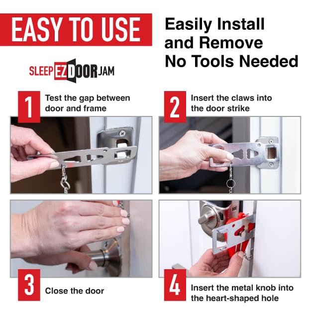 JJ KENT Sleep EZ doors-stable-bolt demonstrates solid door jam to reinforce privacy.