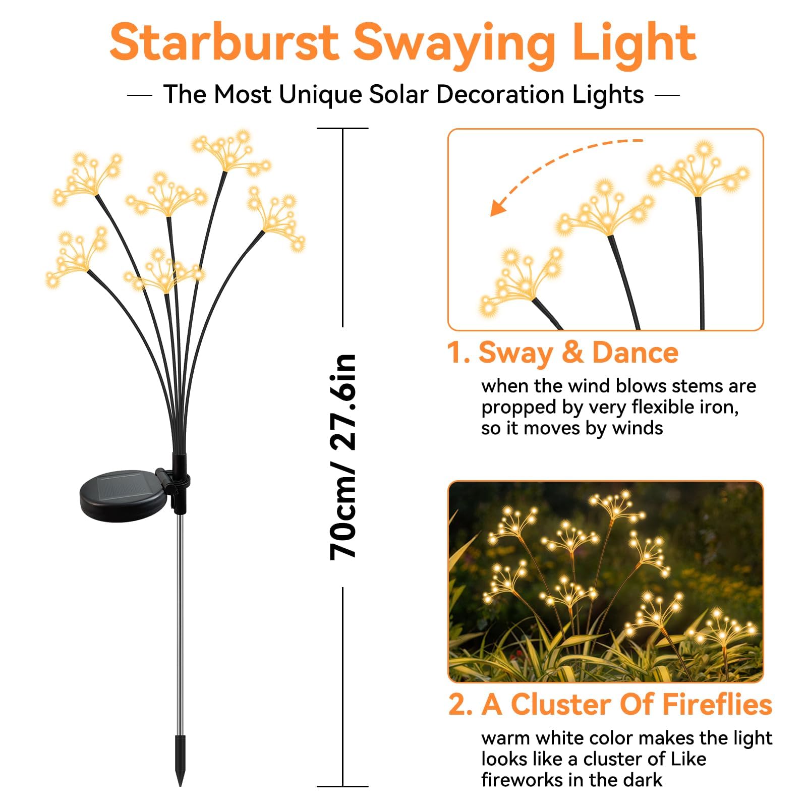 JJGoo four-pack lights with warm white glow along walkways