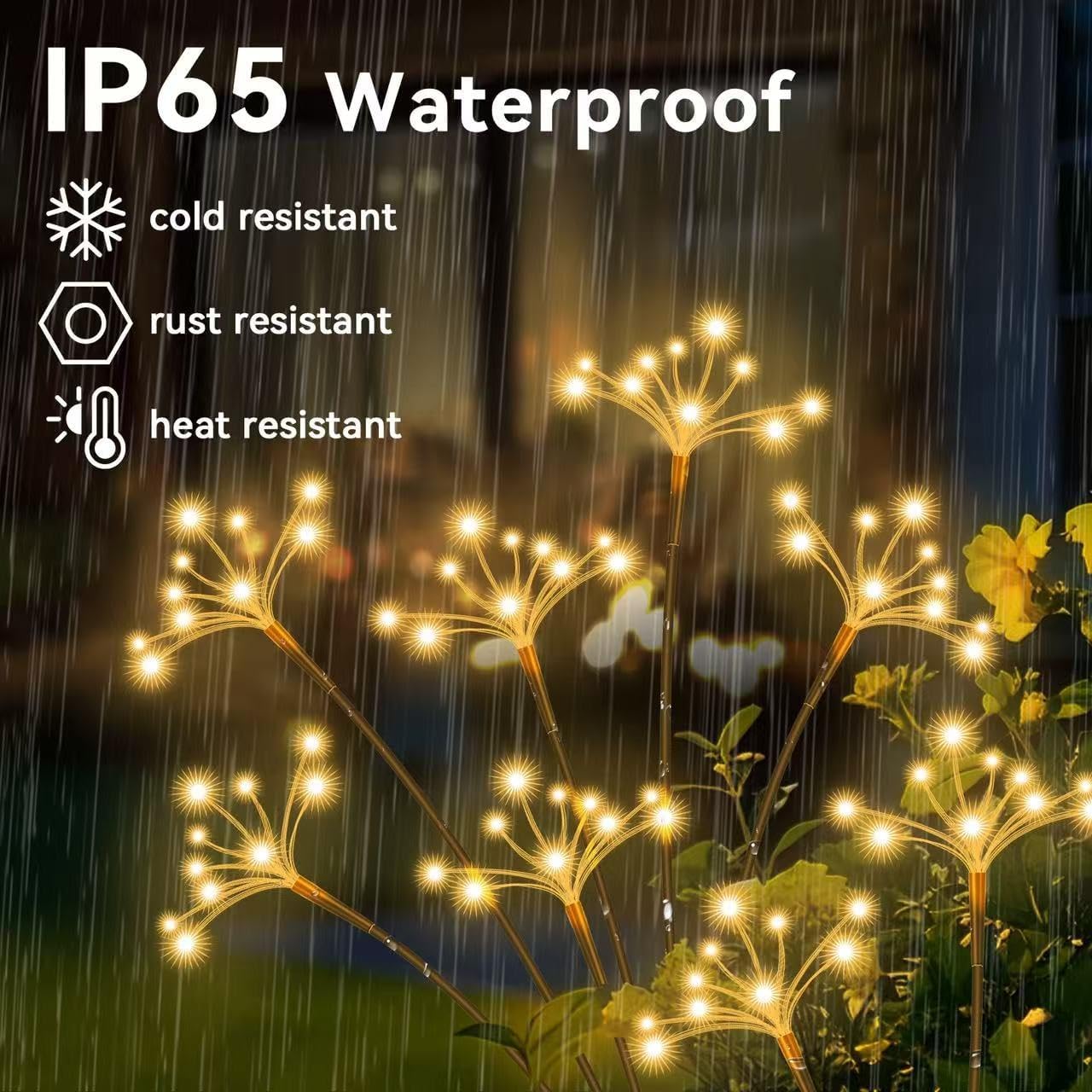JJGoo solar swaying starburst light in garden decor spotlight.