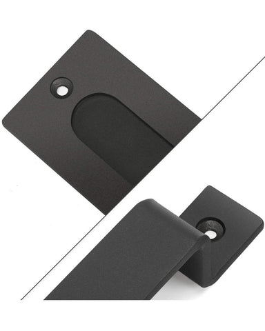 J JHOUSELIFESTYLE matte black handle close-up, flush pull for smooth operation.