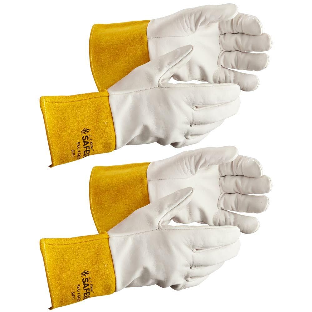 JJK SAFEGEAR cowhide welding gloves with TIG wing-thumb for precise, controlled welds.