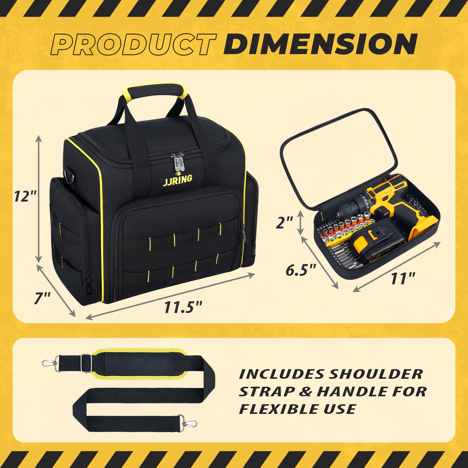 Dimensions and design support organized layouts for various tool sets