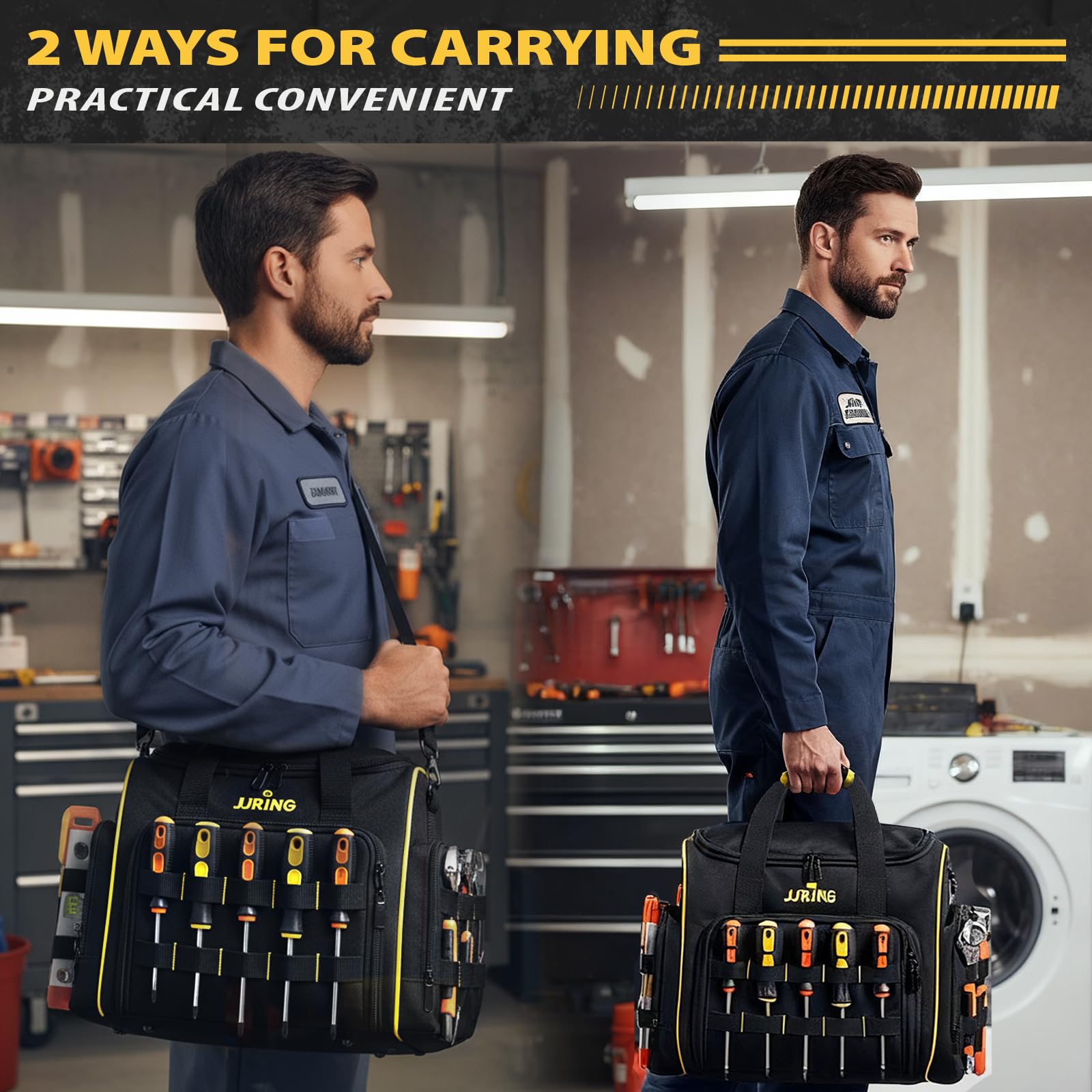 Durable 1200D fabric of the JJRING 2.0 Gen Tool Bag withstands daily use