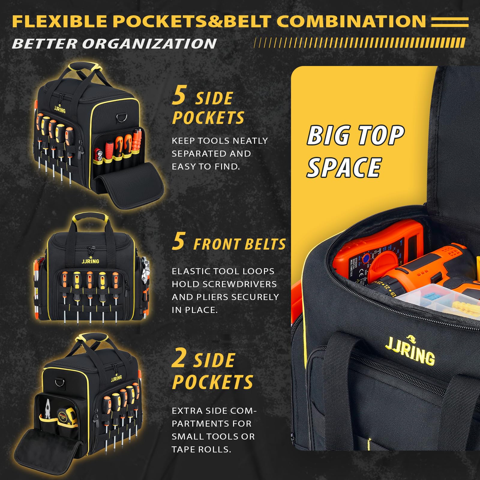 Removable cases on the JJRING 2.0 Gen Tool Bag for small parts