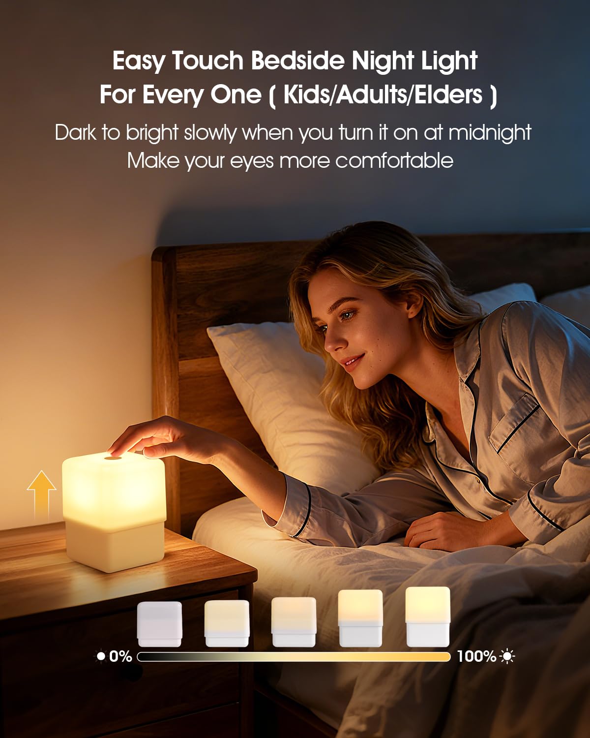 JJ&RY Cool Lift Touch Lamp emits warm amber 2600K glow for nursery use