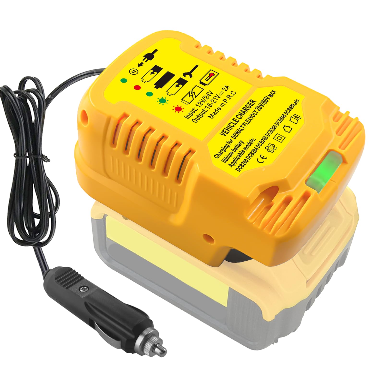 JJXNDO car charger accepts 12V/24V vehicle power input for portability.