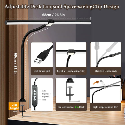 JKFIPKHI LED desk lamp flexible gooseneck enables precise light angle for tasks.