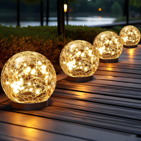 JKIMK Solar Globe Light with cracked glass ball adds warm garden ambiance