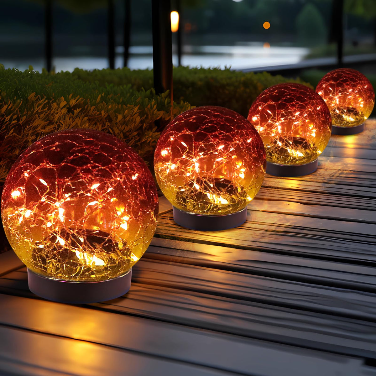 JKIMK Solar Globe Light with cracked glass ball for garden ambiance at night.