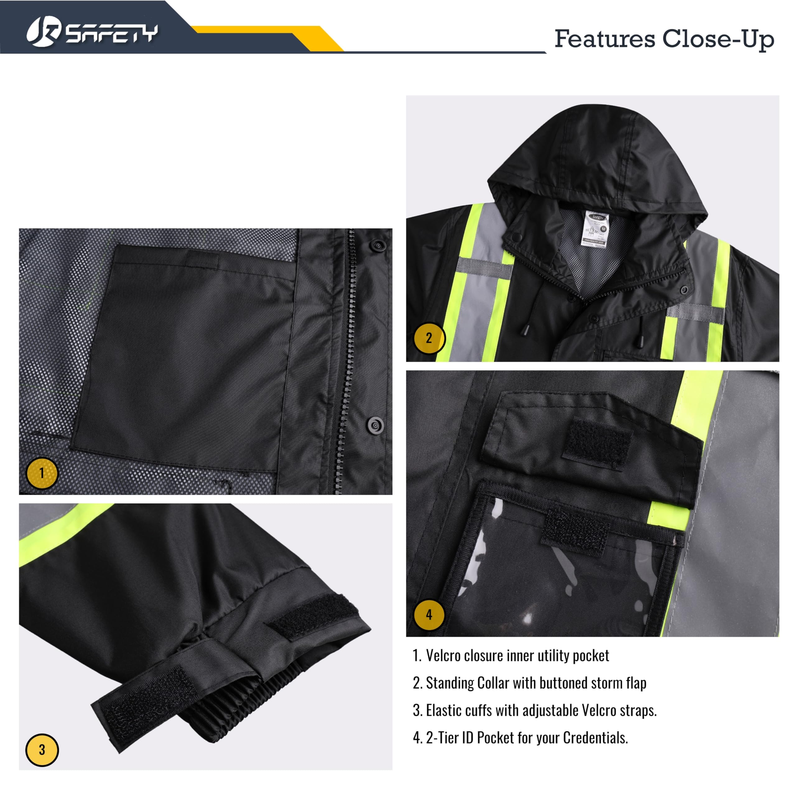 Durable 150D Oxford exterior of JKSafety rain gear resists wear.