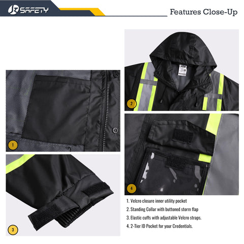 Durable 150D Oxford exterior of JKSafety rain gear resists wear.